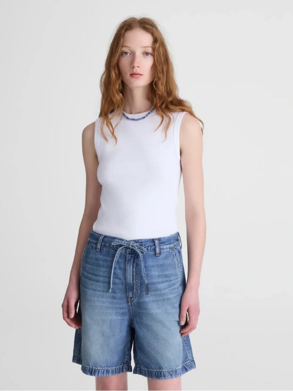 Madewell Blue Airy Denim Drawstring Jean Shorts 28 NWT